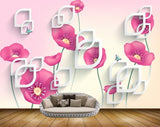 Avikalp MWZ1885 Pink Flowers Butterflies 3D HD Wallpaper