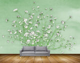 Avikalp MWZ1900 White Green Flowers 3D HD Wallpaper