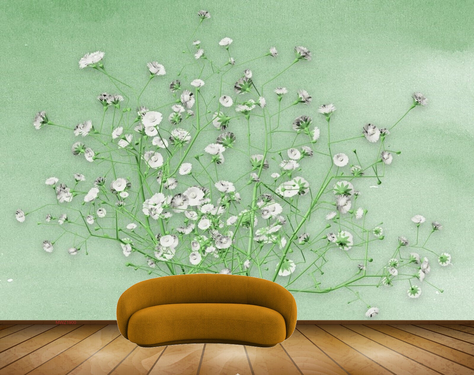 Avikalp MWZ1900 White Green Flowers 3D HD Wallpaper