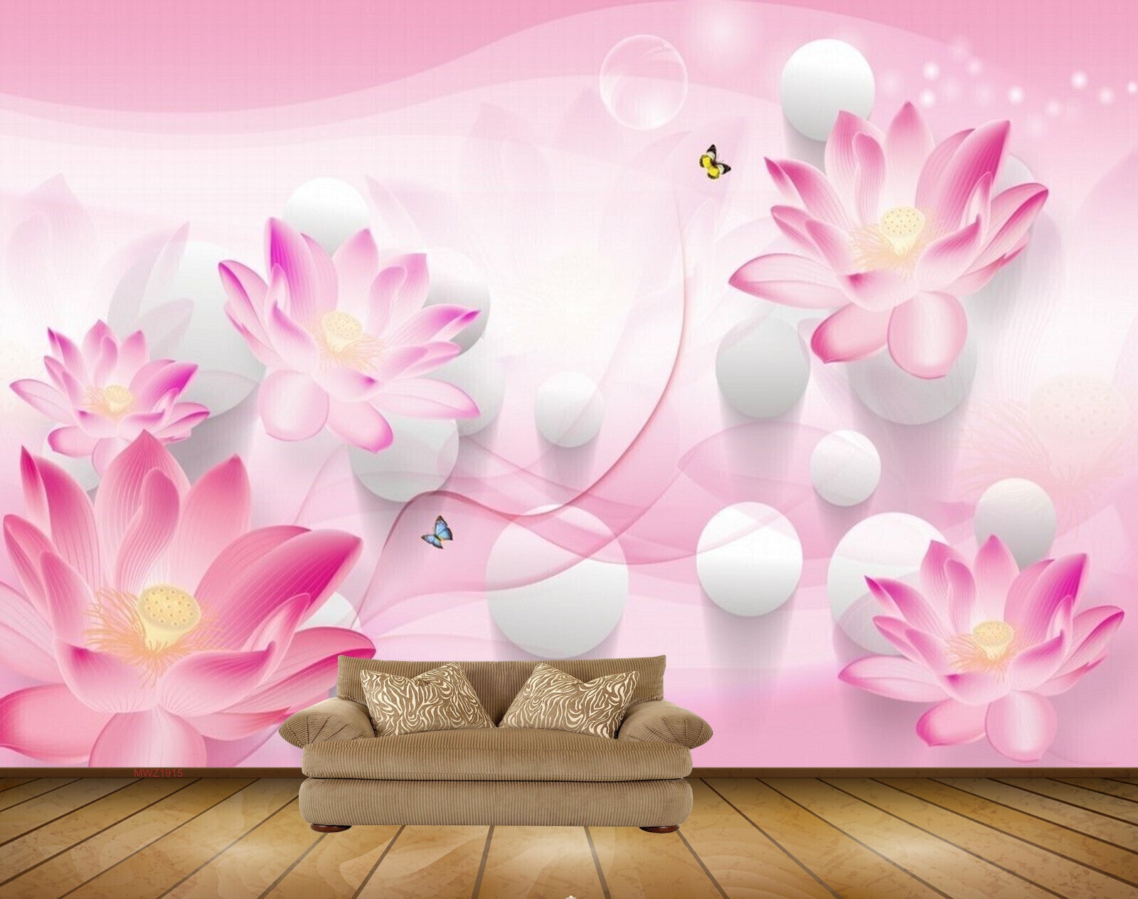 Avikalp MWZ1915 Pink Flowers Butterflies HD Wallpaper