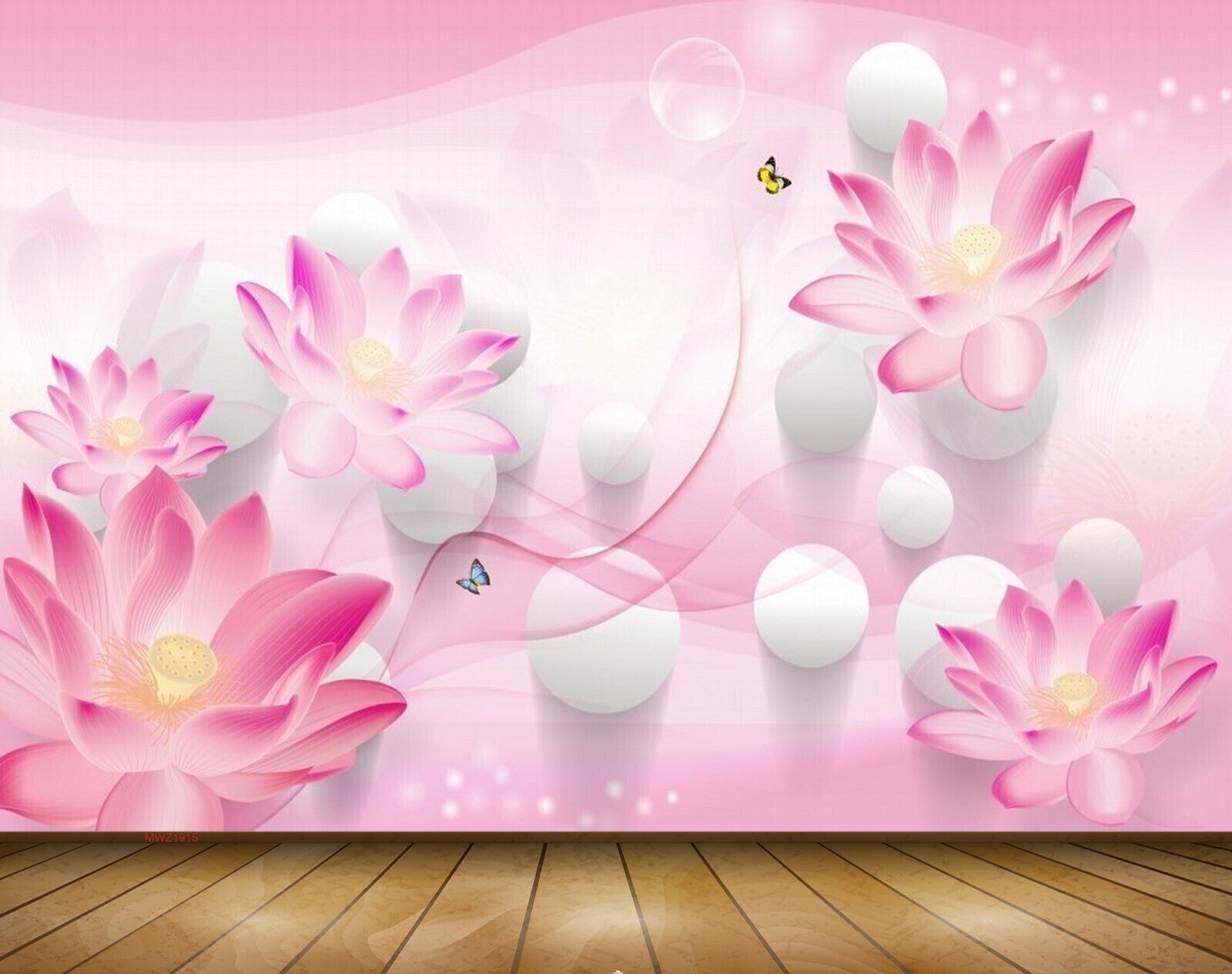 Avikalp MWZ1915 Pink Flowers Butterflies 3D HD Wallpaper