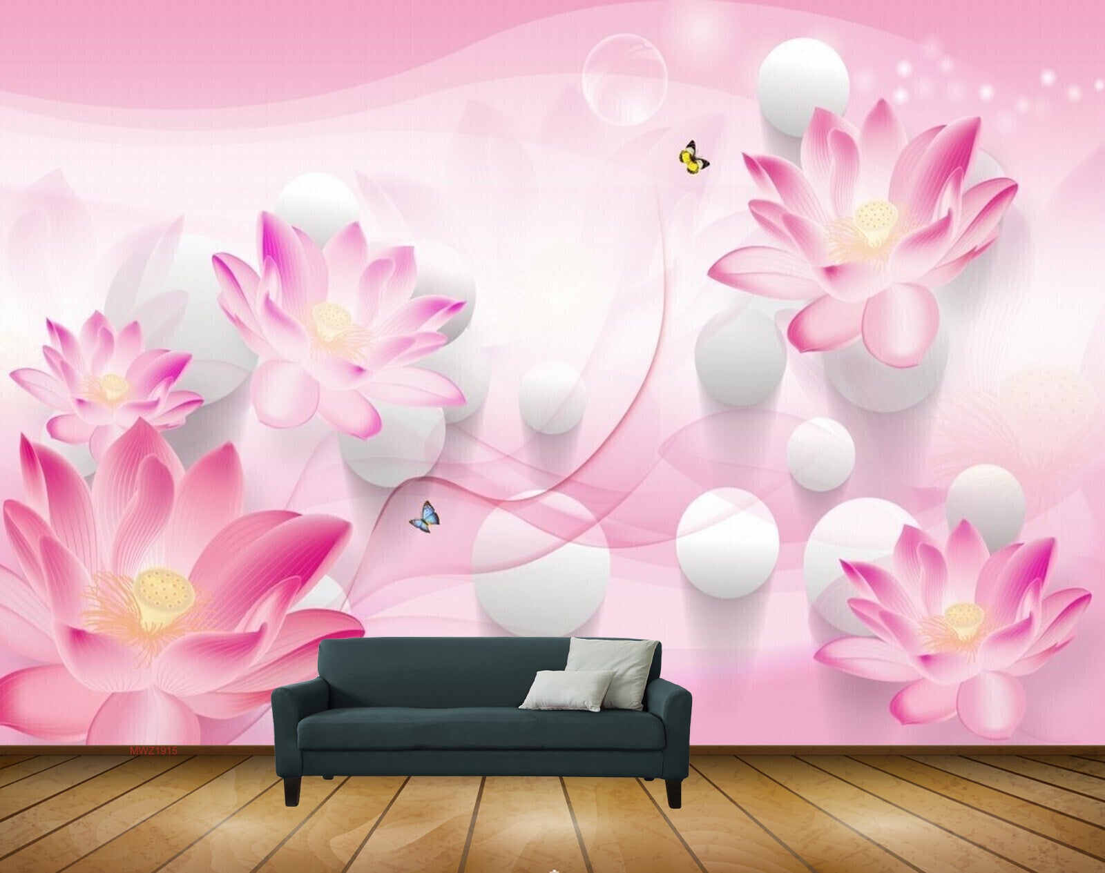 Avikalp MWZ1915 Pink Flowers Butterflies 3D HD Wallpaper