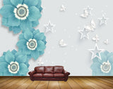 Avikalp MWZ1923 Blue White Flowers Stars Butterflies HD Wallpaper