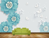 Avikalp MWZ1923 Blue White Flowers Stars Butterflies 3D HD Wallpaper