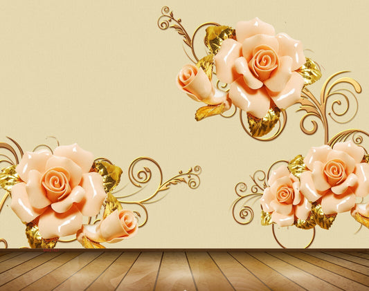 Avikalp MWZ1927 Peach Flowers 3D HD Wallpaper