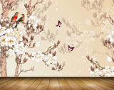 Avikalp MWZ1930 Peach White Flowers Butterflies Birds 3D HD Wallpaper