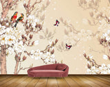 Avikalp MWZ1930 Peach White Flowers Butterflies Birds 3D HD Wallpaper