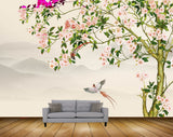 Avikalp MWZ1931 Pink White Flowers Birds Leaves 3D HD Wallpaper