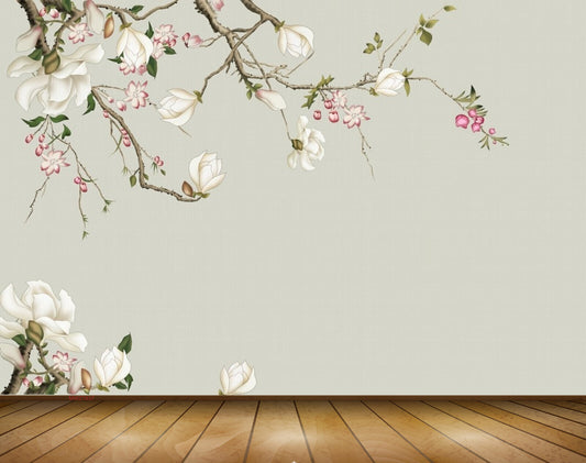 Avikalp MWZ1937 White Pink Flowers Branches 3D HD Wallpaper