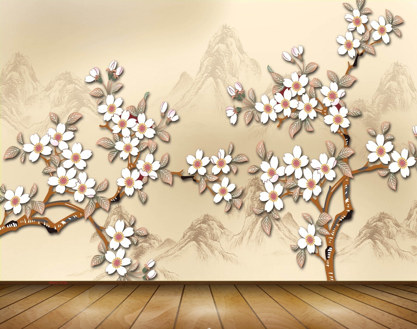 Avikalp MWZ1938 White Flowers Branches 3D HD Wallpaper