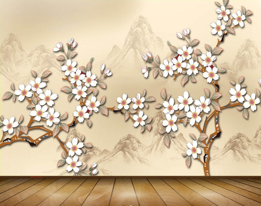 Avikalp MWZ1938 White Flowers Branches 3D HD Wallpaper