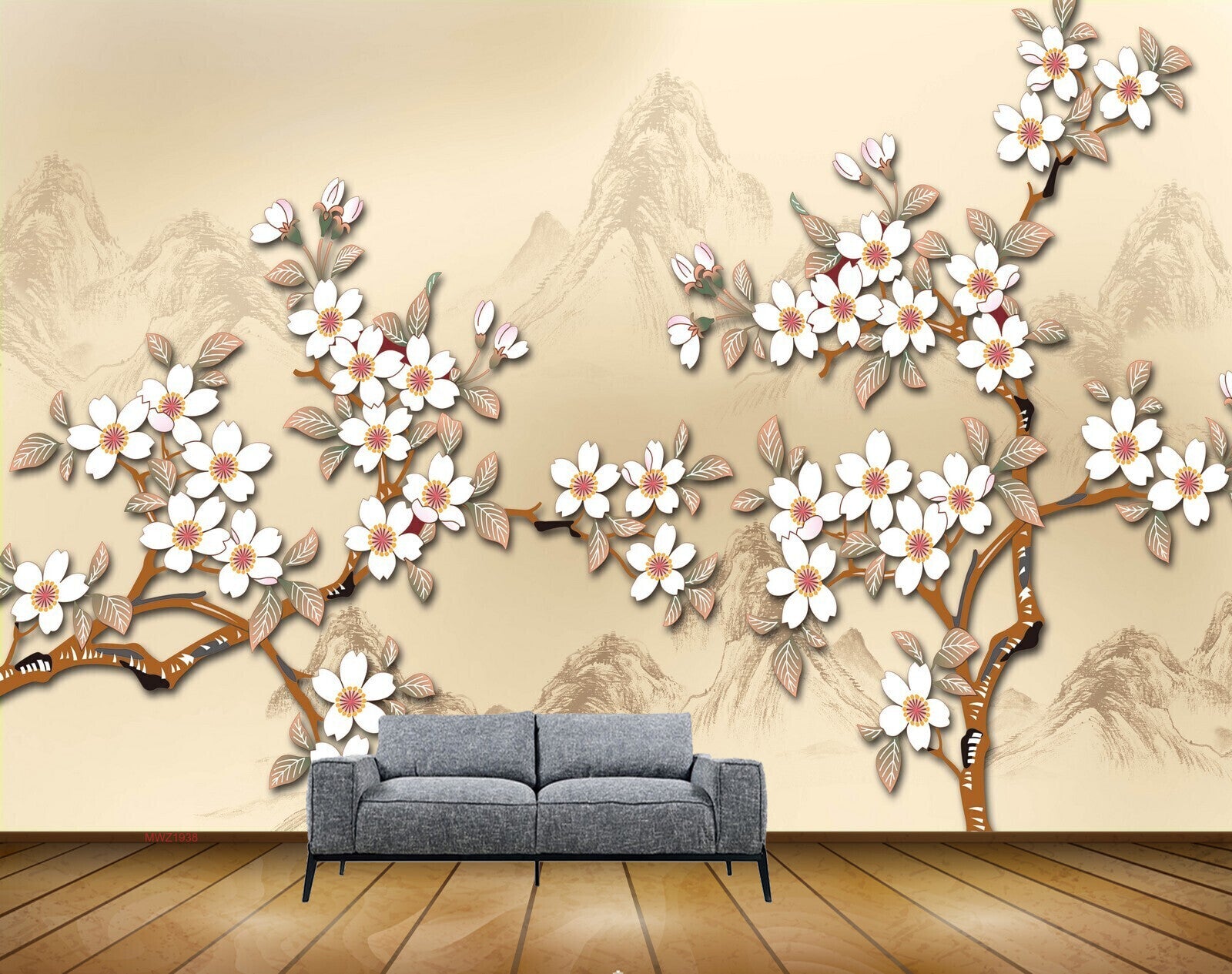 Avikalp MWZ1938 White Flowers Branches 3D HD Wallpaper