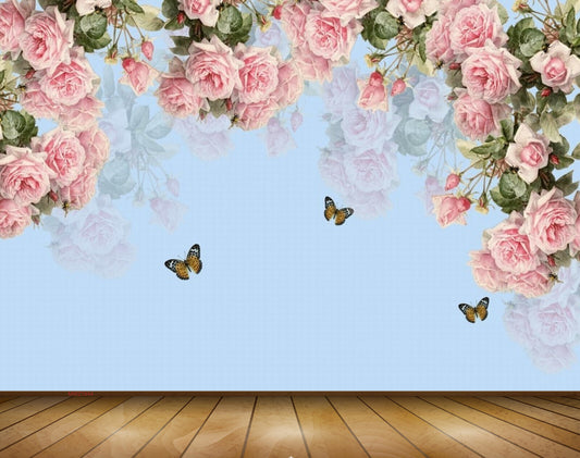 Avikalp MWZ1944 Pink Flowers Butterflies 3D HD Wallpaper