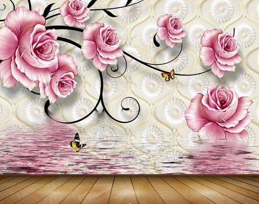 Avikalp MWZ1946 Pink Flowers Butterflies 3D HD Wallpaper