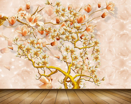 Avikalp MWZ1947 White Orange Flowers Tree 3D HD Wallpaper