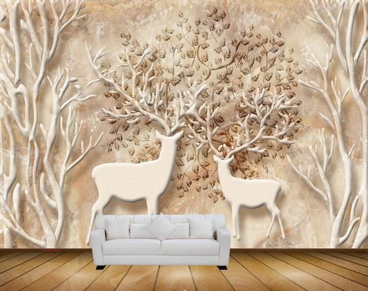 Avikalp MWZ1952 Deers Trees Leaves Branches HD Wallpaper