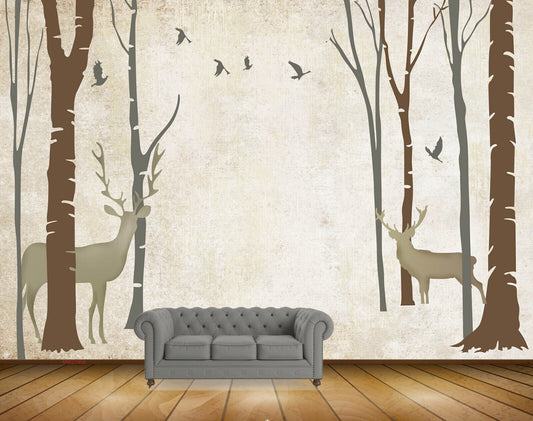 Avikalp MWZ1958 Deers Trees Birds HD Wallpaper