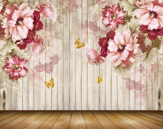 Avikalp MWZ1962 Pink Red Flowers Butterflies 3D HD Wallpaper