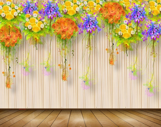 Avikalp MWZ1966 Orange Yellow Purple Flowers 3D HD Wallpaper