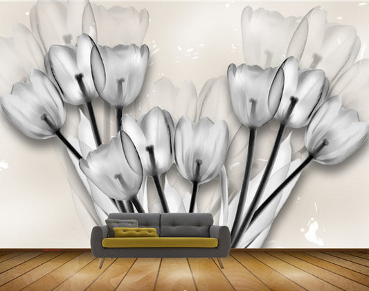 Avikalp MWZ1975 White Black Tulip Flowers HD Wallpaper