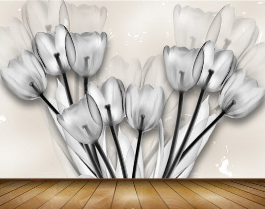 Avikalp MWZ1975 White Black Tulip Flowers 3D HD Wallpaper