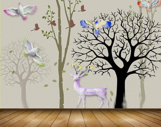 Avikalp MWZ1988 Trees Deer Birds 3D HD Wallpaper