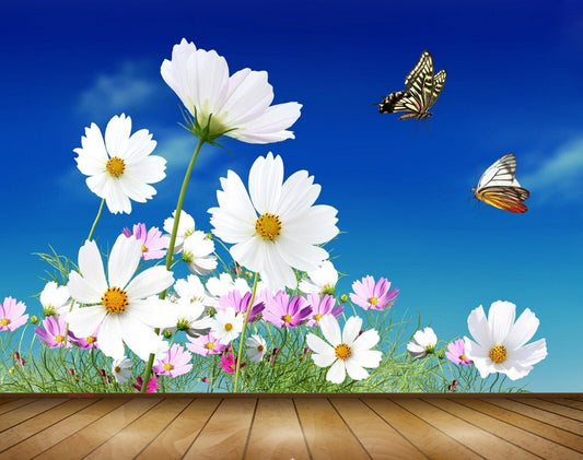 Avikalp MWZ1991 Pink White Flowers Butterflies 3D HD Wallpaper