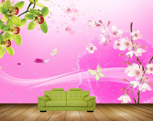 Avikalp MWZ1992 Pink White Flowers Butterflies HD Wallpaper