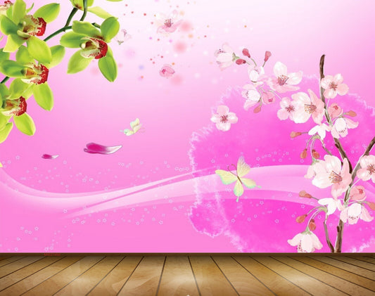 Avikalp MWZ1992 Pink White Flowers Butterflies 3D HD Wallpaper