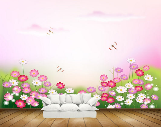 Avikalp MWZ1995 Pink White Flowers Flies HD Wallpaper