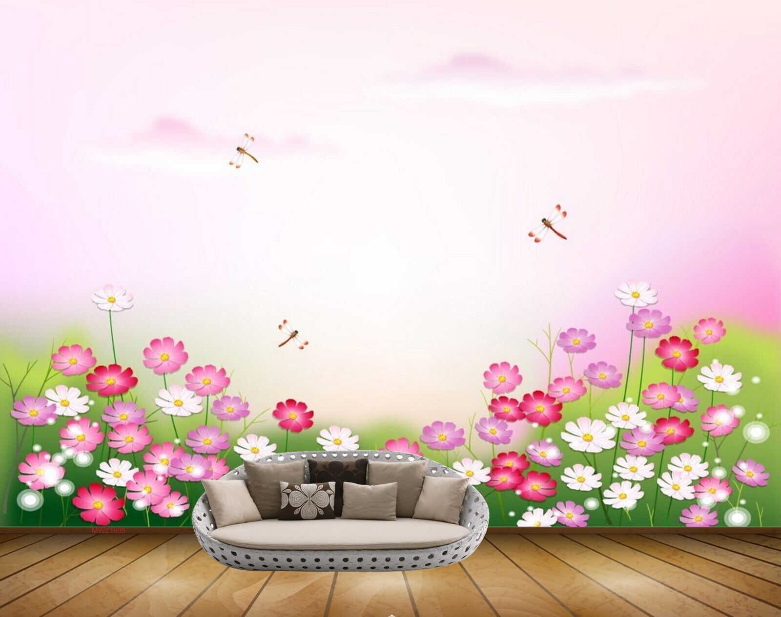 Avikalp MWZ1995 Pink White Flowers Flies 3D HD Wallpaper