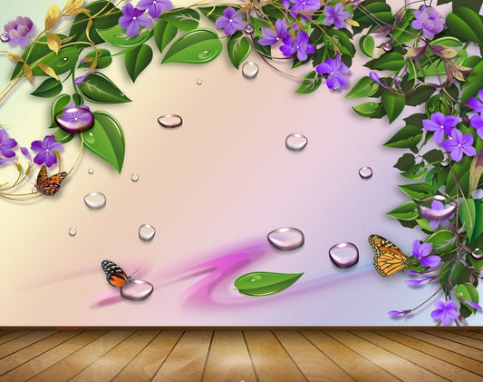 Avikalp MWZ1996 Purple Flowers Butterflies 3D HD Wallpaper