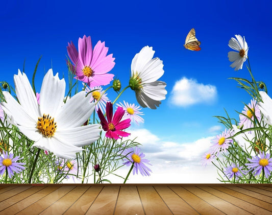 Avikalp MWZ2002 Pink White Flowers Butterflies 3D HD Wallpaper