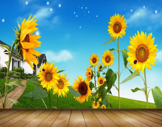 Avikalp MWZ2006 Yellow Sunflowers House 3D HD Wallpaper