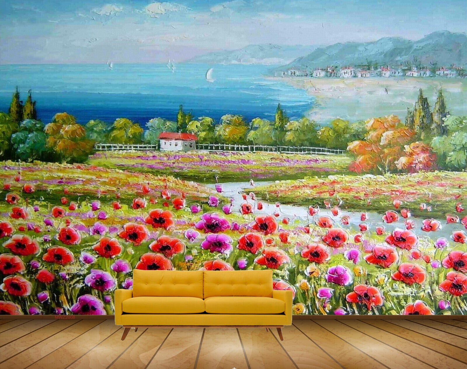 Avikalp MWZ2008 Red Pink Flowers House Sea HD Wallpaper