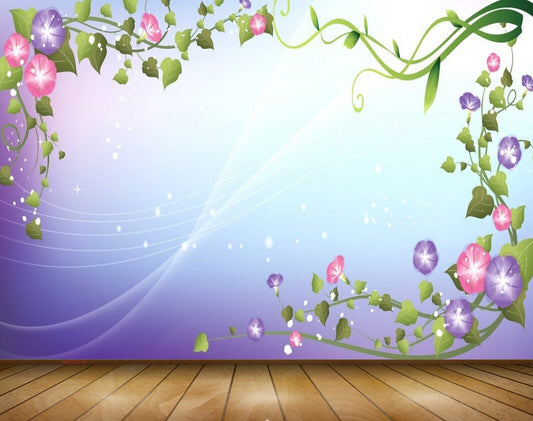 Avikalp MWZ2014 Pink Purple Flowers Leaves 3D HD Wallpaper