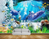 Avikalp MWZ2053 Dolphin Fishes Bricks Plants Underwater Ocean Marine HD Wallpaper