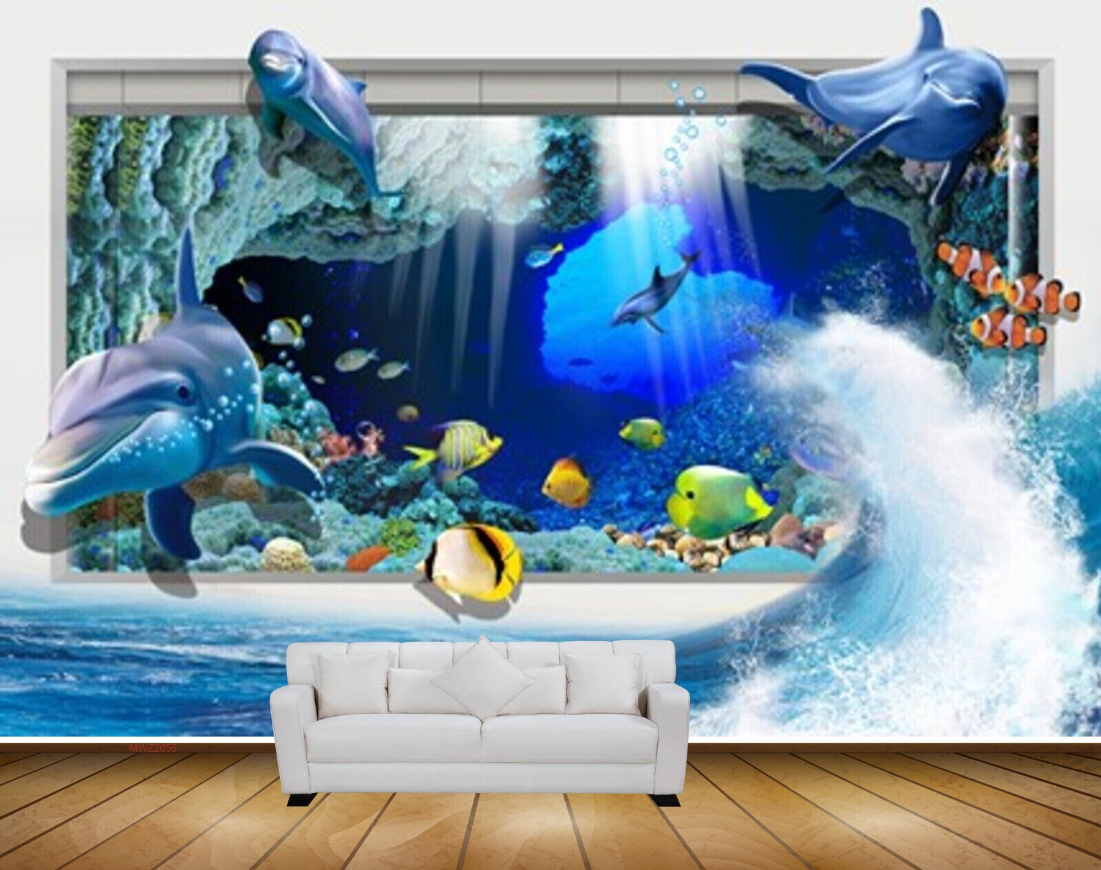 Avikalp MWZ2055 Dolphins Fishes Sea Stones Aquarium Water Ocean Splash Marine HD Wallpaper