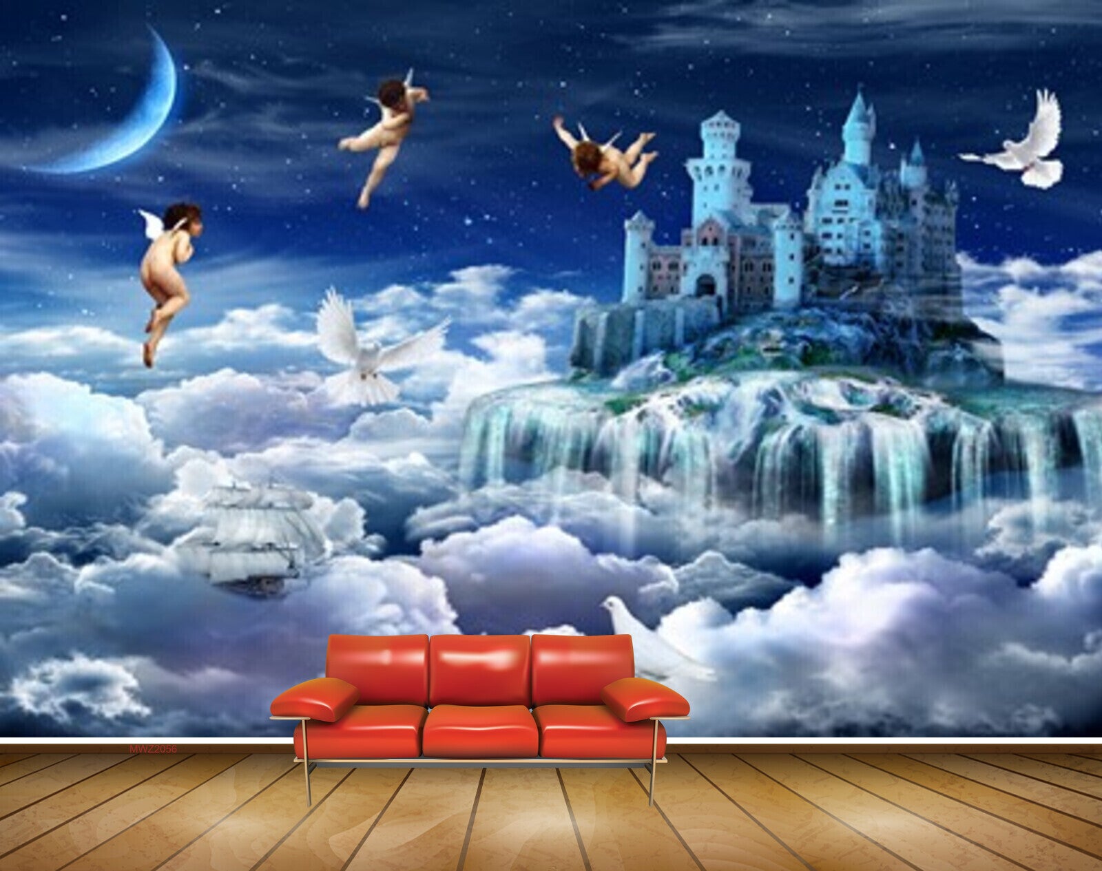 Avikalp MWZ2056 Moon Clouds Building Birds Boat Fairy Fantasy HD Wallpaper