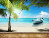 Avikalp MWZ2058 Coconut Tree Boat Bird Sea Ocean Island Water Sunrise Clouds Beach HD Wallpaper