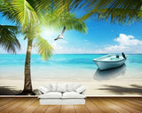 Avikalp MWZ2058 Coconut Tree Boat Bird Sea Ocean Island Water Sunrise Clouds Beach HD Wallpaper