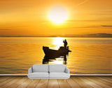 Avikalp MWZ2062 Sea Sunrise Sunset Boat Man Ocean Water HD Wallpaper