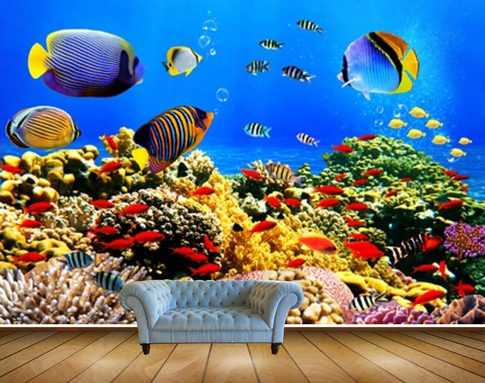 Avikalp MWZ2068 Blue Black Orange Yellow Fishes Stones Sea Ocean Water Underwater Marine Coral HD Wallpaper