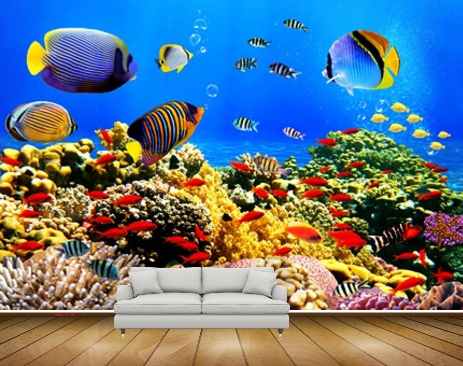 Avikalp MWZ2068 Blue Black Orange Yellow Fishes Stones Sea Ocean Water Underwater Marine Coral HD Wallpaper