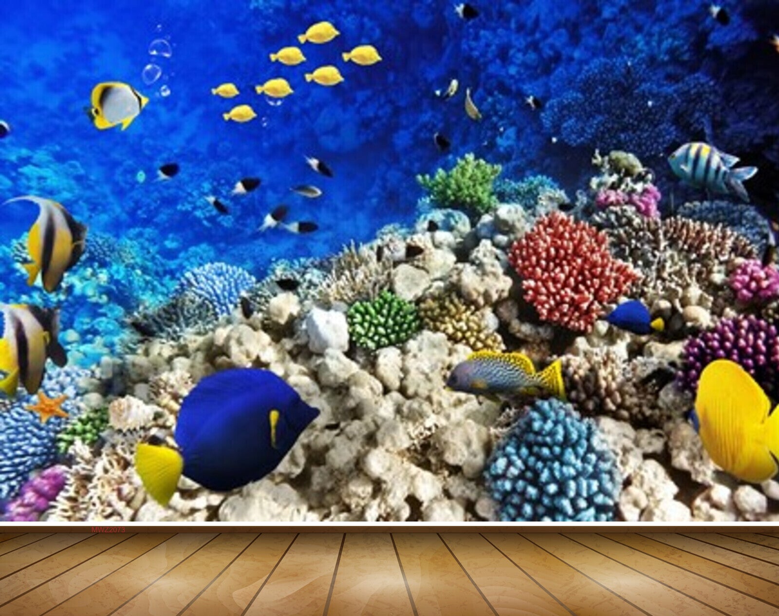 Avikalp MWZ2073 Yellow Blue Fishes Stones Sea Anemone Ocean Water Marine Underwater HD Wallpaper