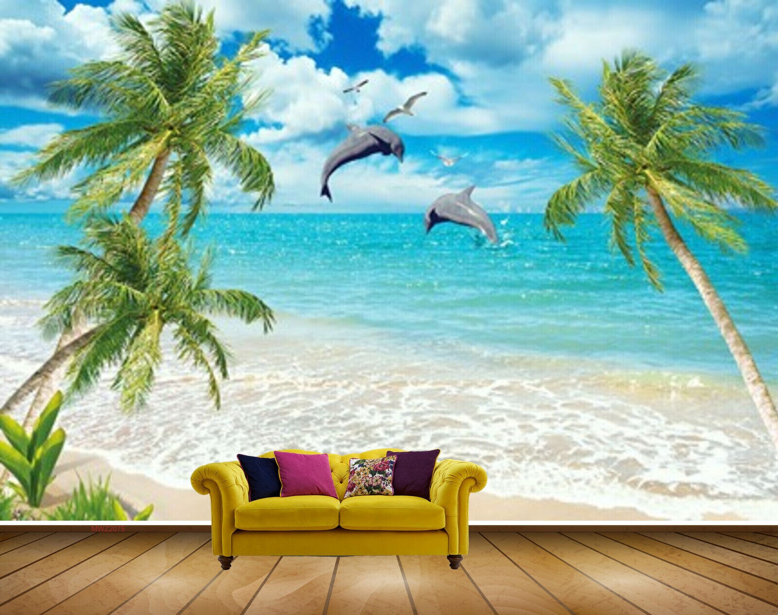 Avikalp MWZ2075 Whales Birds Coconut Trees Clouds Beach Water Ocean Nature HD Wallpaper