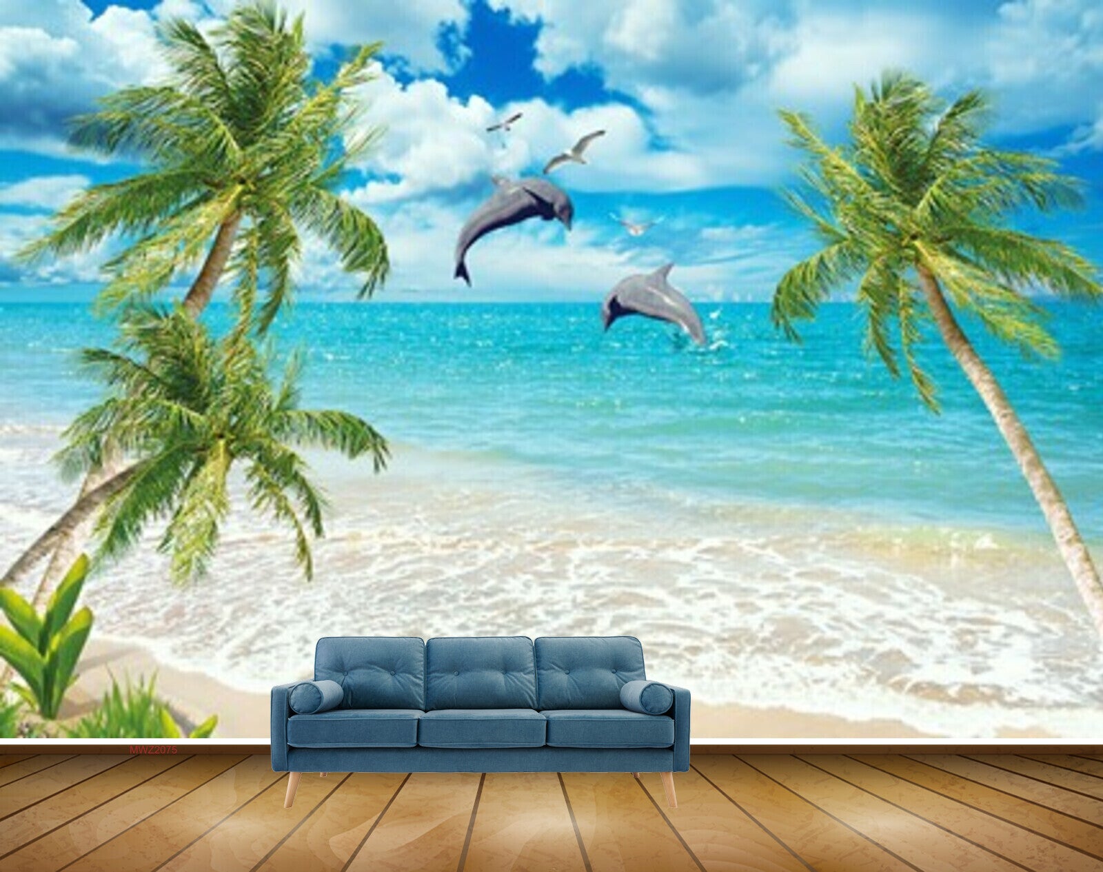 Avikalp MWZ2075 Whales Birds Coconut Trees Clouds Beach Water Ocean Nature HD Wallpaper