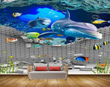 Avikalp MWZ2080 Dolphons Fishes Broken Wall Underwater Ocean HD Wallpaper