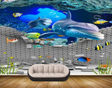 Avikalp MWZ2080 Dolphons Fishes Broken Wall Underwater Ocean HD Wallpaper