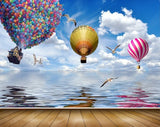 Avikalp MWZ2090 Sea Birds Parachutes Clouds Air Baloon Blue Sky HD Wallpaper